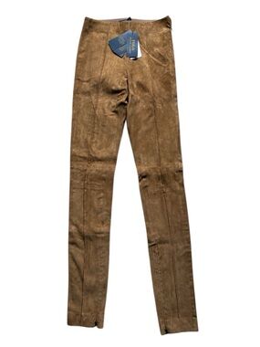 Polo Ralph Lauren NWT Women's Brown Lamb Suede Leather Pants Size Small NEW